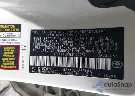 2014 Toyota Avalon Xle из США, поврежденный, VIN 4T1BK1EB3EU133057